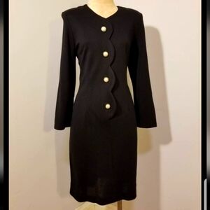 VINTAGE BLACK BEDFORD FAIR DRESS 80S SCALLOPED BEETLEJUICE PEARL GOTH RETRO 90S